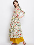 FLORAL ANARKALI KURTA WITH RED PIPING