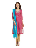 Pink Chanderi Kurta With Blue Kota Dupatta