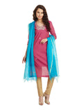 Pink Chanderi Kurta With Blue Kota Dupatta