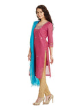 Pink Chanderi Kurta With Blue Kota Dupatta