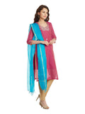 Pink Chanderi Kurta With Blue Kota Dupatta