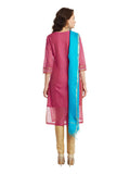 Pink Chanderi Kurta With Blue Kota Dupatta