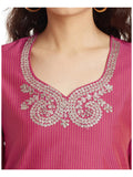 Pink Chanderi Kurta With Blue Kota Dupatta