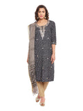 Black Leheriya Printed Cotton Kurta With Kota Dupatta
