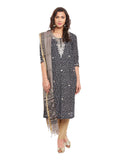 Black Leheriya Printed Cotton Kurta With Kota Dupatta