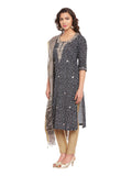Black Leheriya Printed Cotton Kurta With Kota Dupatta