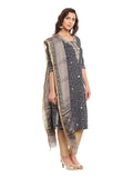 Black Leheriya Printed Cotton Kurta With Kota Dupatta