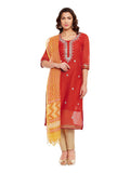 Red Chanderi Kurta With Yellow Kota Dupatta