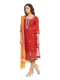 Red Chanderi Kurta With Yellow Kota Dupatta
