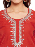 Red Chanderi Kurta With Yellow Kota Dupatta