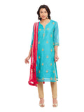 Sky Blue Chanderi Kurta With Bandhni Dupatta