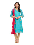 Sky Blue Chanderi Kurta With Bandhni Dupatta