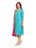 Sky Blue Chanderi Kurta With Bandhni Dupatta