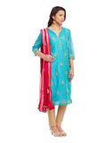 Sky Blue Chanderi Kurta With Bandhni Dupatta