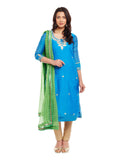 Blue Chanderi Kurta With Green Bandhni Dupatta