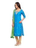 Blue Chanderi Kurta With Green Bandhni Dupatta