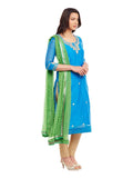 Blue Chanderi Kurta With Green Bandhni Dupatta