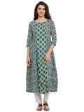 Double block print kurta with front slits