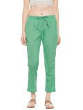 Green cotton straight pant with bead work