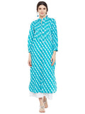 Block printed shirt kurta with raw edge detail