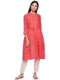 Red printed cotton kurta
