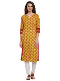 Yellow Block Printed Kurta with Lace Inserts