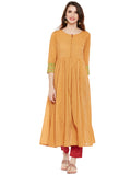 Yellow solid anarkali kurta with front potli buttons