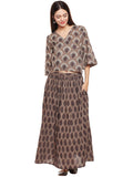 Grey block printed kantha skirt top set