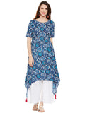 Indigo hand block printed assymetric kurta