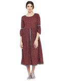 Marsala Block printed short dress with lace inserts