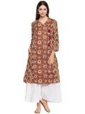 Mustard block printed kantha overlap kurta