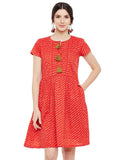 Red leheriya printed short dress