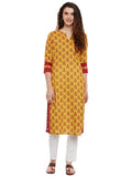 Yellow Block Printed Kurta with Lace Inserts