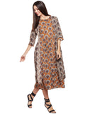 Mustard block printed kantha dress with grey jacket