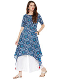 Indigo hand block printed assymetric kurta