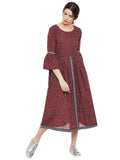 Marsala Block printed short dress with lace inserts