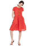Red leheriya printed short dress