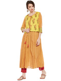 Yellow hand block printed shrug with tie & tassels