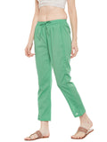 Green cotton straight pant with bead work
