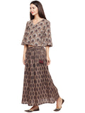 Grey block printed kantha skirt top set