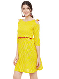 Yellow leheriya printed short dress