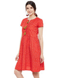 Red leheriya printed short dress