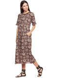 grey block printed kantha frilled dress