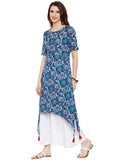 Indigo hand block printed assymetric kurta
