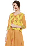 Yellow hand block printed shrug with tie & tassels
