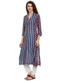 Double Block Print Front Open Kurta