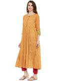 Yellow solid anarkali kurta with front potli buttons