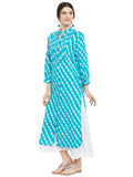 Block printed shirt kurta with raw edge detail