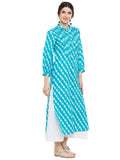 Block printed shirt kurta with raw edge detail