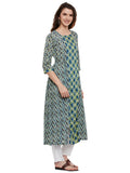 Double block print kurta with front slits